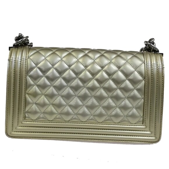 CHANEL CC Boy Bicolor Chain Shoulder Bag Patent Leather GD Silver SHW 385RK882 - Picture 13 of 16